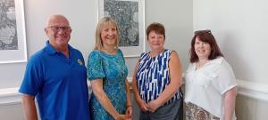 President Elect Mark Whitfield, President Alicia Ridout, A G Leeds Janet Appleton and District Governor Anne Sutcliffe